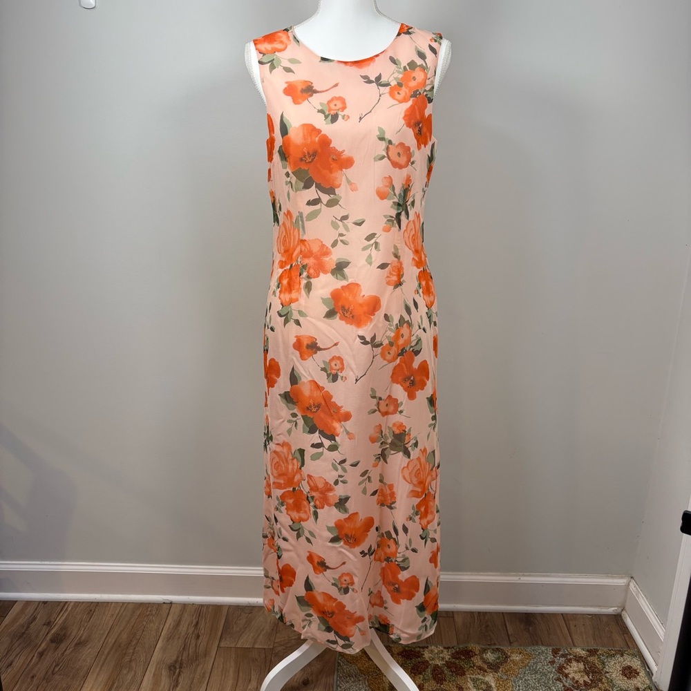 Y2K Silk Floral Sheath Maxi Dress Cottagecore Wedding Guest Size 10